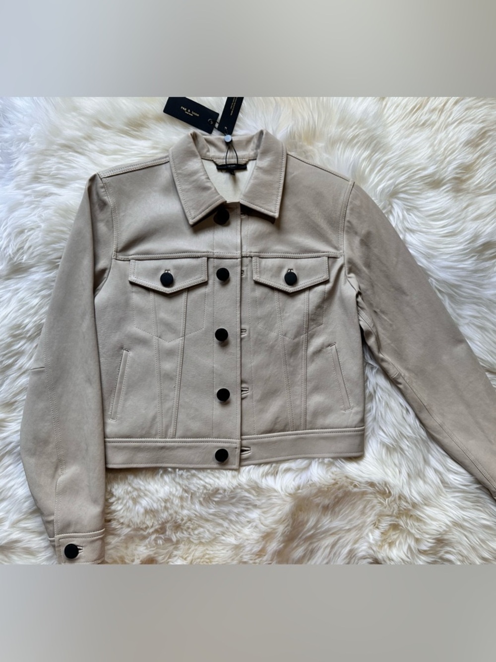 Rag & Bone Debbie Leather Jacket XS | Stone Beige Lamb Leather | NWT - Picture 5 of 11
